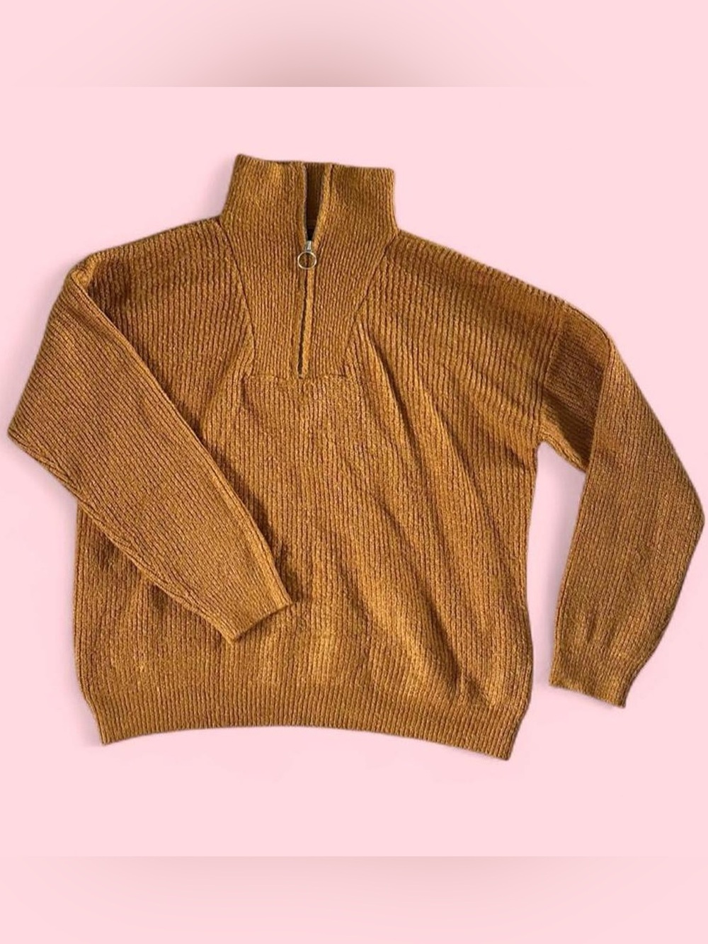Forever 21 L Oversized Mustard Quarter Zip Sweater
